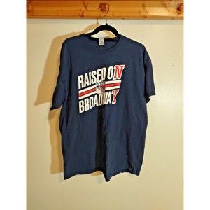 Raised On Broadway Mens XL T Shirt Rangers Ring Spun Navy Blue Large Graphic